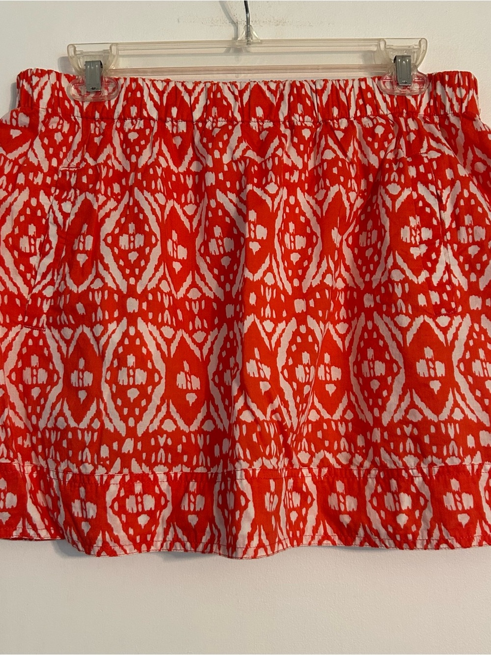 J Crew Orange & White Women’s Mini Skirt Medium 100% Cotton Lined Pull On